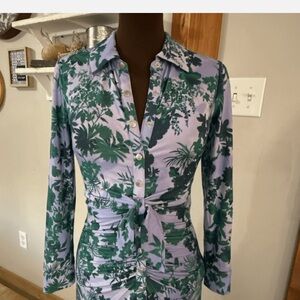 Anthropologie Green and Purple Floral Maxi Dress